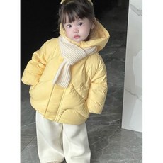 女寶寶冬裝奶黃色連帽棉服外套 -