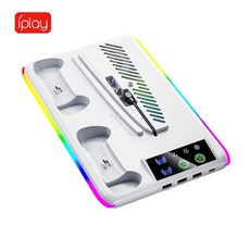 iplay PS5 遊戲主機散熱充電座 RGB燈效 風扇調速 手把充電, 白色, 1個, IPLAY PS5/slim帶RGB散熱充電座 HA-8008