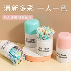 兒童安全一次性水果叉 清新多彩 多人使用輕鬆區分, 1個, 多種配色款式 別緻果叉,混色50支/瓶