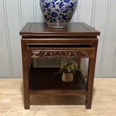 花架 展示架 置物架 實木花架魚缸盆景架置物展示架奇石頭擺件側邊茶几方形桌角幾, 抽屜款長40寬40高50胡桃色 栢祥