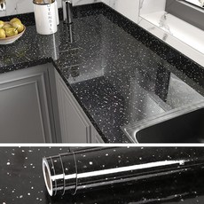 VEELIKE 49.9 x 294.9cm(15.7 118인치) 화강암 접촉 용지 주방 조리대용 방수 대리석 필 앤 스틱 욕실 카운터 탑 자체_156057, 블랙