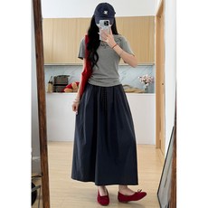Yellwel워크웨어 미디스커트 여성 하이웨이스트 슬림 여름 롱스커트 DJP