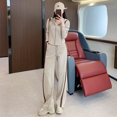 春秋必備時尚運動兩件套連帽長袖外套闊腿長褲 | 休閒套裝女 | 搞定秋冬套裝 b0113
