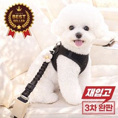 모에르 길이조절 플라워 차량용 강아지 안전벨트, 1개, 블랙