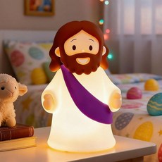 Jesus 야간 조명 충전식 침대 옆 조도 조절 가능한 실리콘 LED 조명 종교 모임 주일학교 선물 세례 부활절 달걀 장식에 이상적 (블루)_182346, 퍼플_182346
