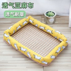 寵物涼墊 寵物床 夏季藤編涼席 貓狗通用 降溫墊, 黃色小雞-送玩具,小號（42*31）cm適5斤內寵物, 1個