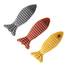 Wow Wow 貓薄荷麻布波紋魚玩具，柔軟耐抓，多種顏色可選，寵物互動玩具, Multiple Colors, 5個