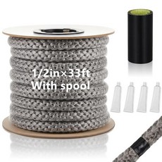 SATINIOR 10.9m(33피트) 목재 스토브 개스킷 목재 스토브 도어 개스킷 키트 벽난로 문용 그레이 색상 접착제 포함(1.3cm(1/2인치))