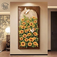 法式復古向日葵十字繡 豎版玄關過道裝飾線繡手工DIY, 1個, -復古向日葵-,棉線-40*80釐米（三股線繡-不帶框）