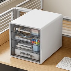 살림포엣 다용도 4단 투명 서랍형 정리함 서류함, 화이트