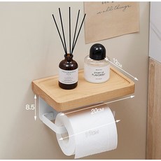 實木雙捲紙架 附手機置物架 免打孔衛生紙架 浴室收納紙巾盒 廁所手紙架, 櫸木紙巾架-L款白色, 1個