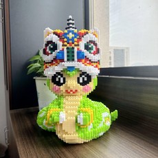 대형 딸기 곰 조립 블록 성인 퍼즐 장난감 선물, 1개, 35cm 그린 새해 뱀