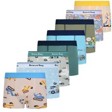 Czofnjesi 남아용 통기성 공룡 자동차 면 복서 브리프 속옷 세트 화이트-8팩 128978