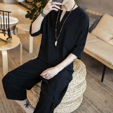 남성 린넨 생활 한복 개량 남자 반바지 반팔티 여름 반팔 티 세트