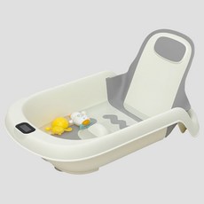 코넘 등받이 맞춤 각도조절 욕조 일체형 온도감지 신생아 아기 욕조, 1개, 화이트+그레이