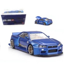 다이캐스트 모델 자동차 카이도 하우스 x 미니 GT 1:64 닛산 스카이라인 GT-R (R34) 웍스 (V2 Aero) 신주쿠 V2 블루 KHMG158 호환, 다이캐스트 모델 자동차 카이도 하우스 x 미니 GT 1
