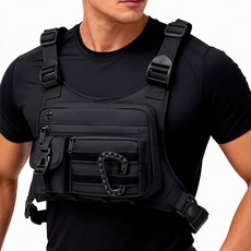 dHR 전술 체스트백 밀리터리 힙색 남성용 가슴 가방 오토바이 라이딩 낚시 등산 택티컬 테크웨어 슬링백, 블랙