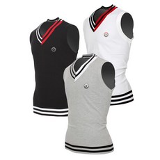 에코골프 그렌에코 ges23201 남성 V카라 포인트 배색 니트 조끼 봄가을