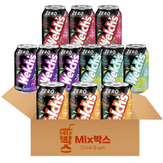 [믹스박스] 웰치스 제로 (포도 체리 샤인머스캣 오렌지) 4종 세트 12개입, 2세트, 355ml