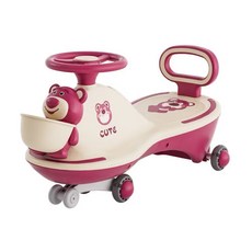 兒童扭扭車 薔薇粉色 穩固防側翻 音樂燈光, *連手機藍芽*玫紅加厚小熊＋音樂燈光＋安全帶＋禮包, 1個