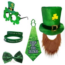세인트패트릭 데이 그린햇 보타이 샴록 코스튬 세트 아일랜드 국경일 축하 소품 세트 카니발 액세서리