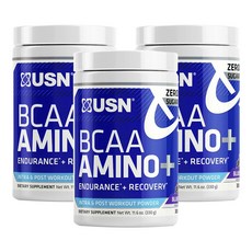 Usn BCAA 胺基酸粉末保健品 鍛鍊前中後用 藍色覆盆子口味, 3罐, 330g