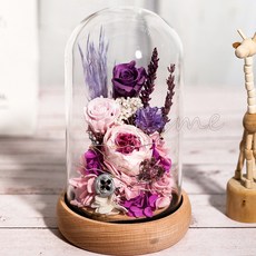 Esme 永生花燈 玫瑰玻璃罩 夜燈禮物 櫸木底座 附禮盒提袋 情人節 生日 母親節 畢業 教師節, 永生花_款式一 紫色
