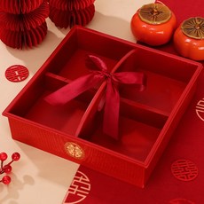 好買先生 圓喜四格果盒 結婚擺臺婚慶用品, 圓喜塑膠四格果盒/1個, 紅色