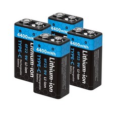 6F22 9V 鋰離子充電電池 Type-C接口 4400mAh大容量 無線麥克風 遙控器適用, 4個