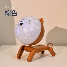 DIU 伴睡卡通投影燈兒童禮物臥室可替換旋轉圖案變形狗投影音樂氛圍燈, 1個, 產品顏色：棕色
