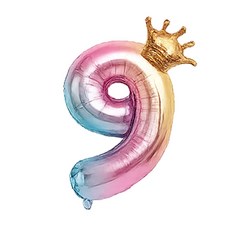 블링모어 대형 왕관 숫자 풍선 생일 기념일 이벤트, 1개, 레인보우 숫자 9 1개, 레인보우 숫자 9