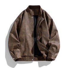 防風保暖翻領飛行夾克 戶外運動工裝機能風衣外套 美式皮衣派克大衣騎行服賽車服, 3XL建議體重175-205斤, 棕色