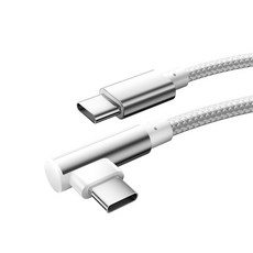 【數據線】彎頭Type-C充電線 適用蘋果17/16/15 尼龍編織耐用 雙Type-C接口 快充傳輸 遊戲專用不擋手, 白色, 1個, 1m
