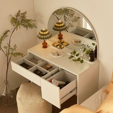 트루베퍼니처 에세이 블랑 와이드아치형거울 콘솔화장대 900, 화이트