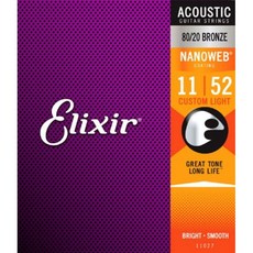 Elixir 11027 (11-52) 薄膜 NANOWEB 民謠吉他弦 音色持久 手感舒適, 1個
