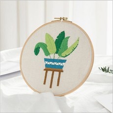 小宇宙精選KP 手工刺繡春日花花DIY材料包，蘇繡初學者古風製作戳戳繡，手工製作節日禮物, 1個, 芭蕉葉,贈送繡繃+頻道+工具