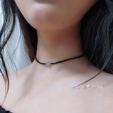 超閃鎖骨鏈 好運加倍 天然靈性灰月光石黑尖晶純銀鎖骨項鍊, 1個