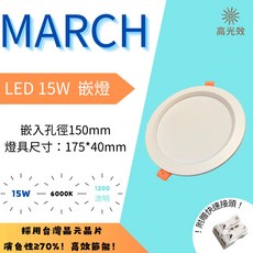 MARCH 勁亮LED崁燈 15公分 15W 6000K白光 1200流明 平面崁燈, 1個