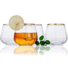 Lysenn 빈티지 쿠페 잔 4개 세트 - 수제 골드 림 마티니 다음 칵테일 및 샴페인 파티용 266.2ml(9.5온스) 그외 각종 397553, 클리어 와인-와이드 스트라이프