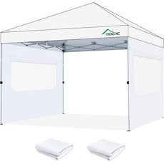 10x10용 Acepic 인스턴트 캐노피 선월 팝업 프레임 메시 창과 지퍼 99% 방수 및 자외선 차단 기능으로 야외 경치 보기 환기2개의 PCS 측벽만 흰색, white, 10x10 2Pcs