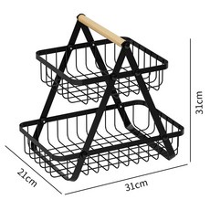 2 層水果籃帶香蕉掛鉤廚房櫃檯水果碗架大容量收納架用於蔬菜存儲, 1個, C款 二層-黑色(彩盒)