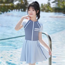 兒童女孩連體泳衣 青少年保守泳裝