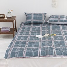 열두달룸 더블체크 세미마이크로 온열 온수 매트커버, 네이비