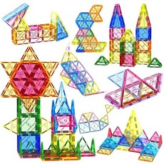 자석 블록 88PCS 투명 컬러 7.5cm 교육 완구 자석 블록 쌓기 3세 4세 5세 어린이 소년 소녀 생일 크리스마스 선물 안전 ABS 소재 일본어 설명서, 1개, 상세페이지 참조