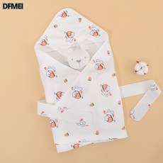DFMEI 嬰兒抱被a類純棉襁褓巾新生兒產房包被初生寶寶包巾, 針織純棉抱被-草莓兔