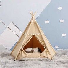 애견 텐트 개집 하우스 고양이집 반려견 강아지집, 1개, 아이보리 텐트(커텐+패드) M(15마리)