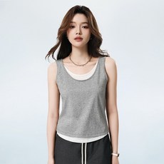 夏季運動假兩件拼接背心 雪花棉雲感親膚 寬鬆顯瘦透氣排汗 瑜伽健身跑步背心 灰黑兩色