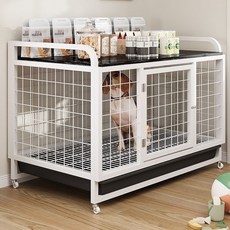 置物架狗籠子小型犬中型犬室內帶厠所分離泰迪比熊專用狗窩圍欄, 黑架+黑大理石紋板,小號長71*寬50*高70, 1個