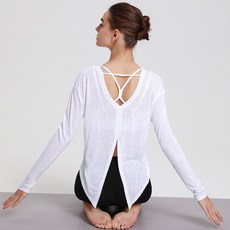 HANLIN 여 스포츠 긴팔 요가복 루즈핏 캐주얼 등트임 속건 러닝 상의 필라테스 트레이닝복 JK8756