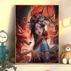 페인팅 DIY 세트 여우와 소녀 액자 그림그리기 모음 유화 그림 색칠 취미 명화그리기 캐릭터 장식화 벽걸이 개업/이사 선물, H1139, 30*40cm